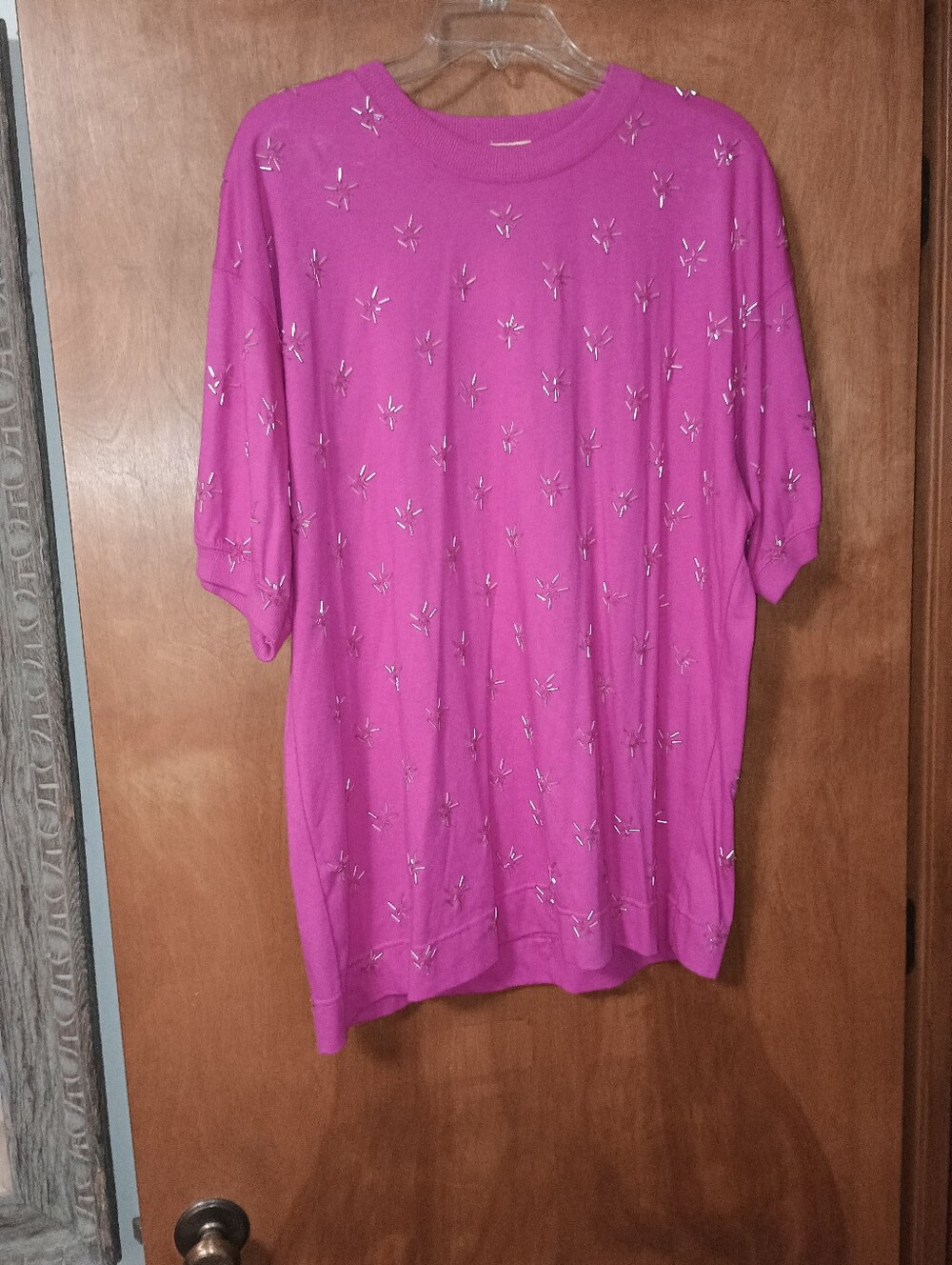 Vintage Gene Ewing Bis Beaded Pink Women's Top Size  M California Sunwash